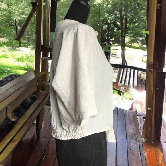 NWOT MOD REF ( S ) Collar Top Waist Tie Button Up Short Sleeve Cotton Linen Top - Picture 2 of 7